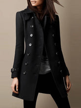 Aurohaya Elegant Wool Double Breasted Officer Coat with Lapel Collar and Long Sleeves for Women Fall Winter Fashionable Military Inspired Jacket